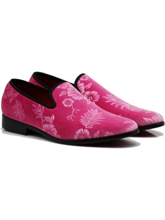 Enzo Romeo Men\'s Pink69 Vintage Velvet Flower Loafer Slip On Tuxedo Shoes